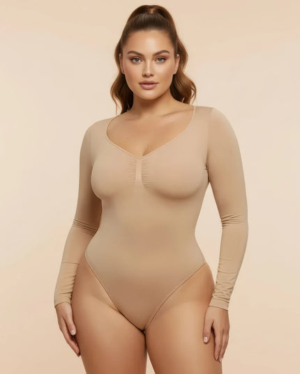 FEMORA™ Shaping Bodysuit – V-Neck, Contouring, Tummy Control & Natural Push-Up Effect