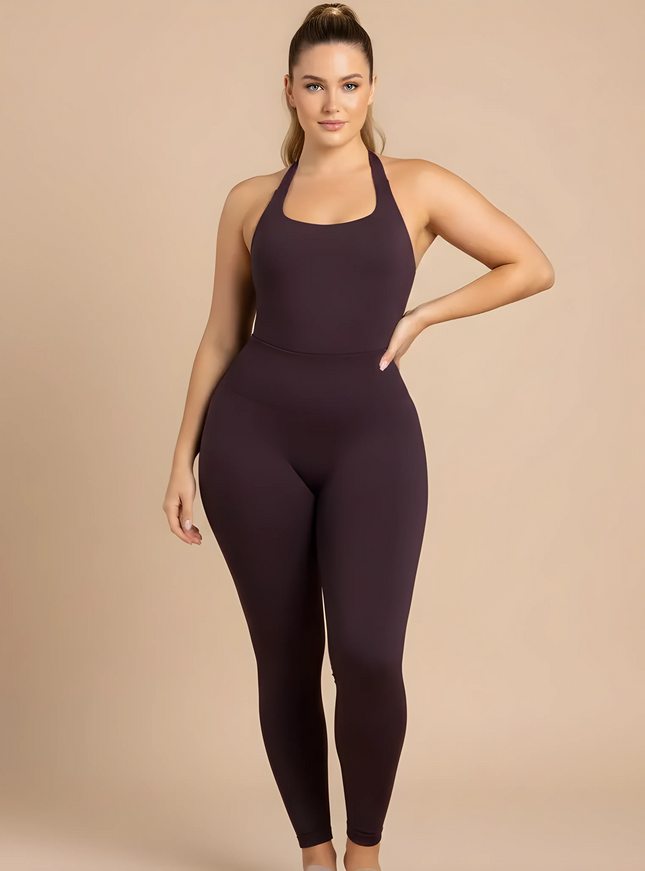 Seamless yoga tank top with open back, opaque